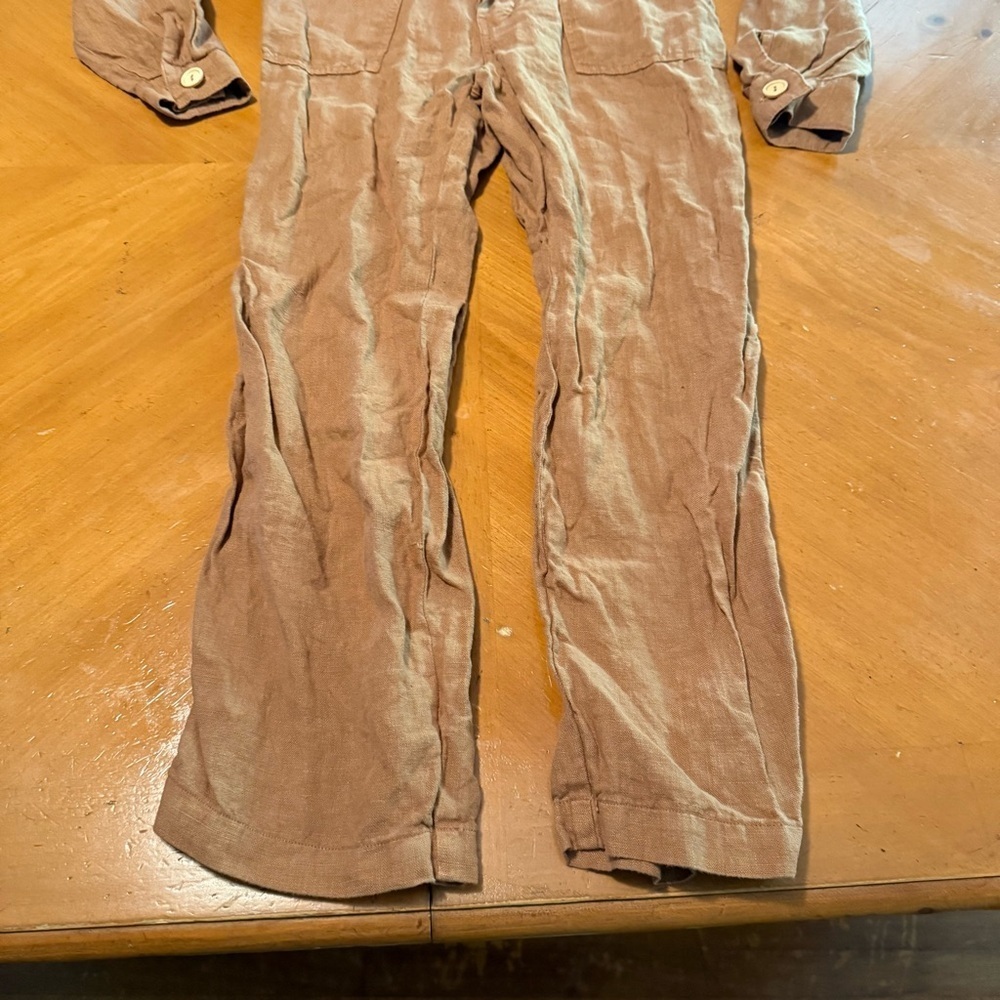 MATE the Label Long Sleeve Linen Jumpsuit Boilersuit Light Brown Sz XS Relaxed - Picture 14 of 16